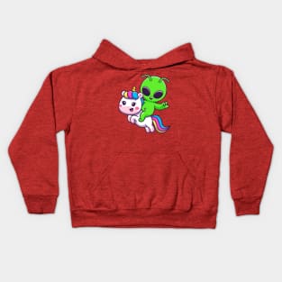 Cute Alien Riding Unicorn Cartoon Kids Hoodie